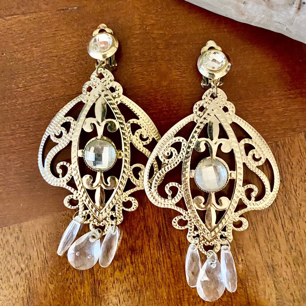 Chandelier Earrings - Gold - Clip On